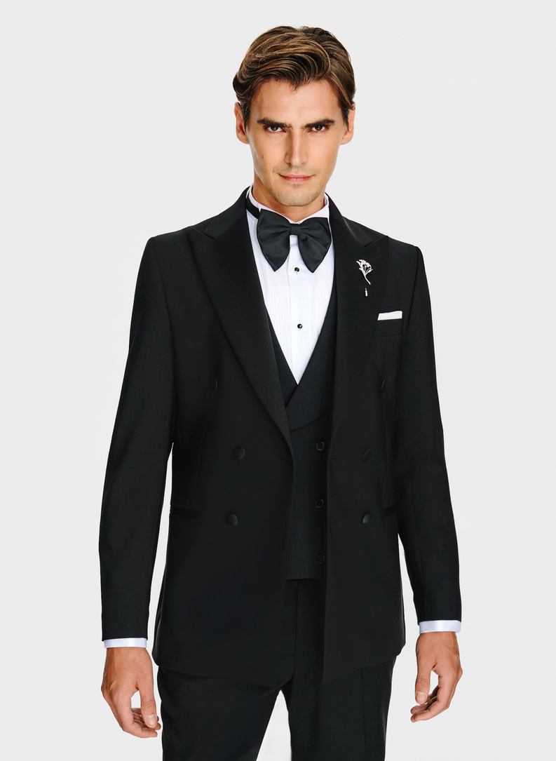 Vilnonis juodas smokingo švarkas