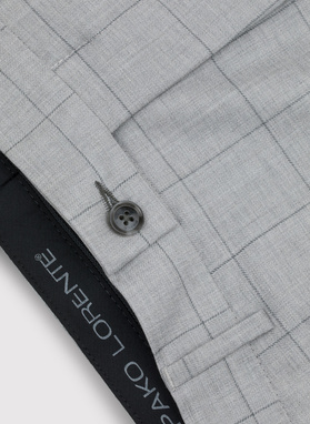 Pilkos vilnonės languotos kostiuminės kelnės