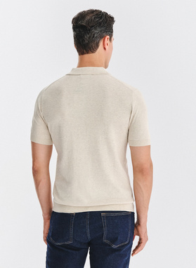 Smėliniai trikotažiniai polo T marškinėliai
