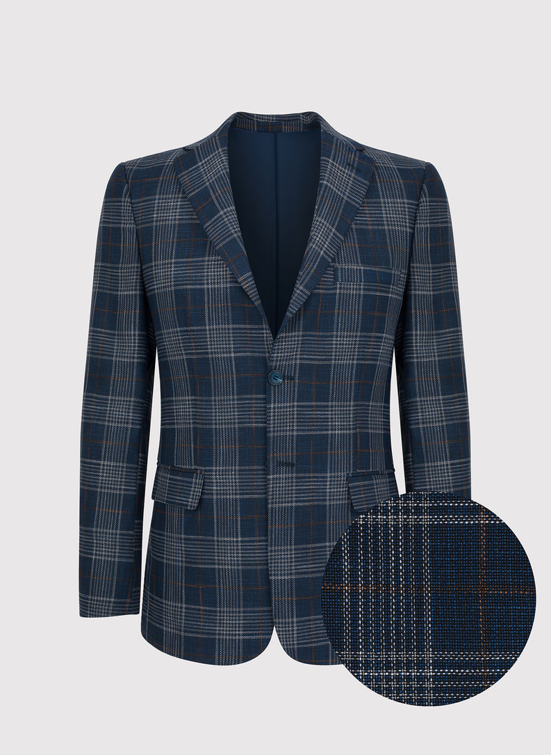 Tamsiai mėlynas languotas vyriškas laisvalaikio švarkas