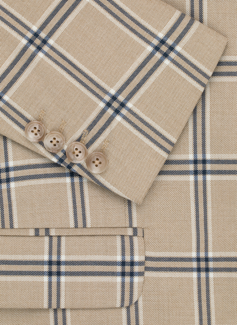 Vilnonis smėlio spalvos languotas kostiuminis švarkas