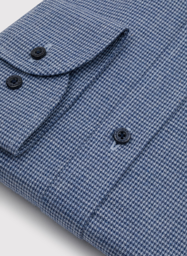 Tamsiai mėlyni marškiniai skalikų dantų raštu